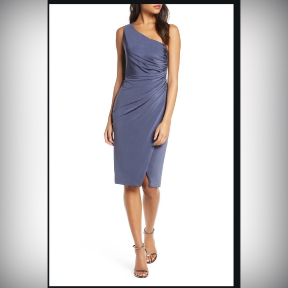 Eliza J Dresses & Skirts - Eliza J Gray Ruched One Shoulder Cocktail Dress | Size 6 | Steel